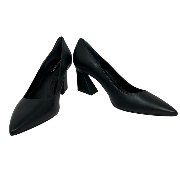 Vince Camuto Hailenda Black Leather Flare Heel Pointed Pump Classic Basic 7.5M - Picture 2 of 9